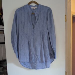 LOFT Light Blue Pintuck Blouse